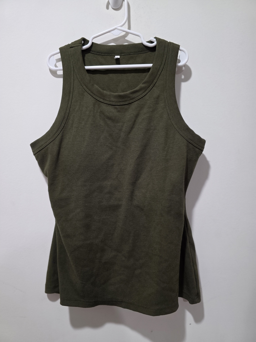 Women’s Olive Ribbed Tank Top With Built In Bra